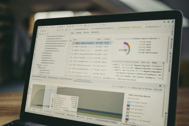 Laptop screen displaying performance data and charts representing website speed optimization