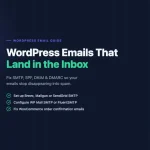 WordPress email deliverability setup guide showing SMTP configuration with SPF, DKIM and DMARC DNS records to land in inbox not spam