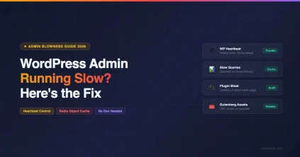 WordPress admin running slow diagnostic guide showing WP Heartbeat slow queries plugin bloat and Gutenberg assets fixes