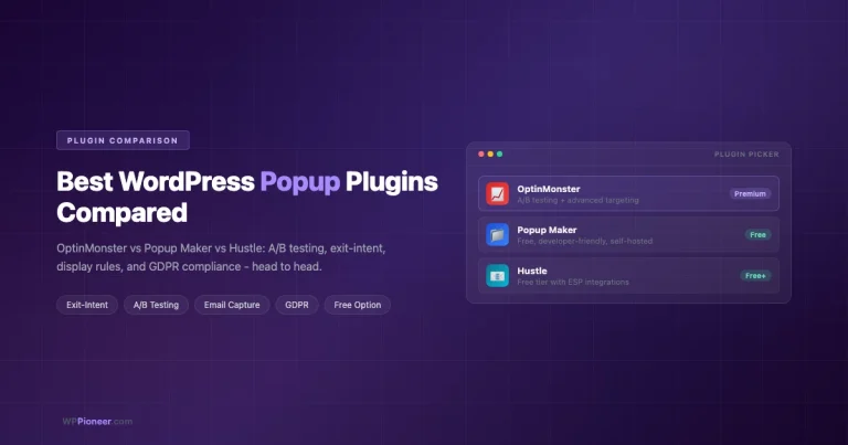 Comparison of WordPress popup plugins: OptinMonster, Popup Maker, and Hustle