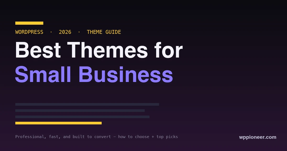 Best WordPress themes for small business in 2026 - bold theme guide title on a dark background