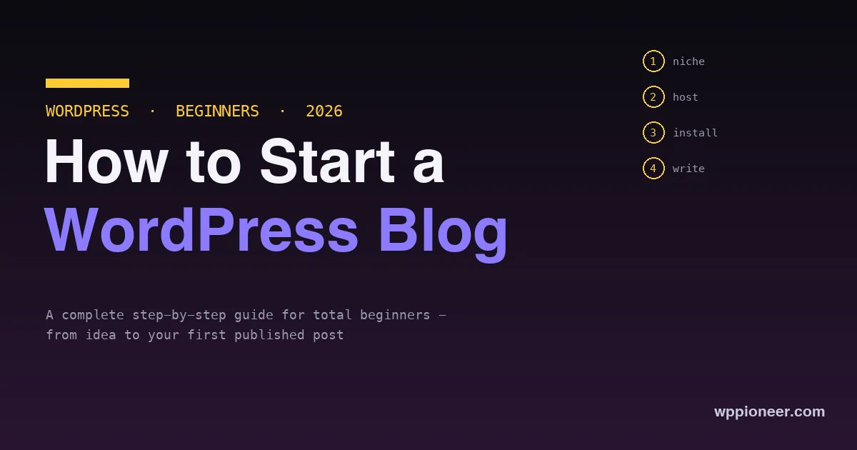 How to start a WordPress blog in 2026 - numbered steps from niche to hosting to first post, beginner guide